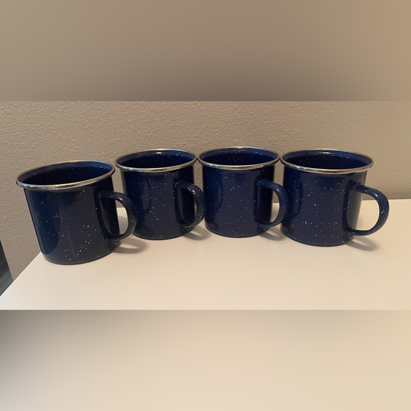 Blue enamel speckled metal mug set of 4 - Picture 1 of 4
